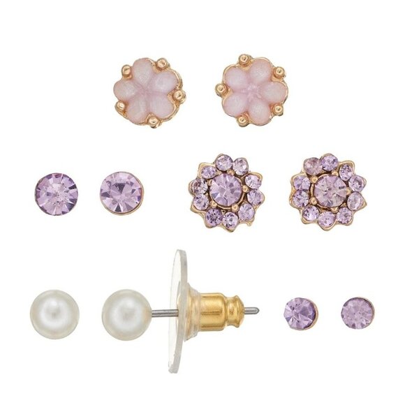 LC Lauren Conrad Flower Stud Earring Set, Women's, Purple - Picture 2 of 2